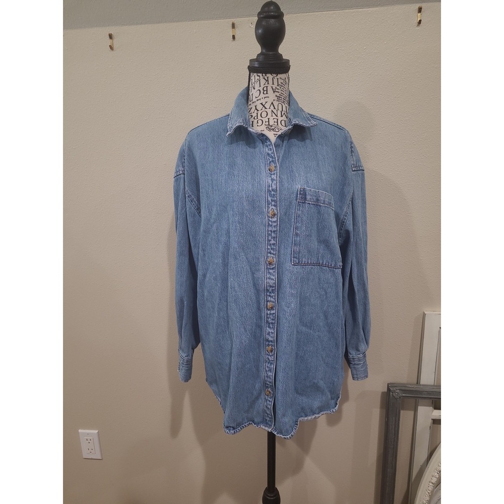 Old Navy Women SZ M long sleeve Denim Button Down Shirt casual outdoors cabin